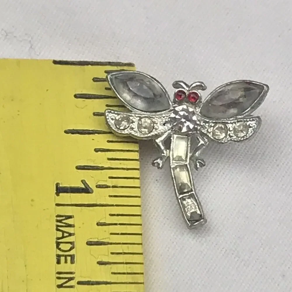 Dragonfly Pin Brooch Red Eyes Jeweled Vintage